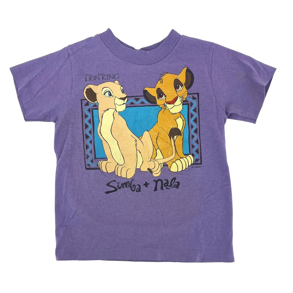 Vintage 90s Disney The Lion King Simba Nala Purple Graphic T-Shirt Kids 4T USA